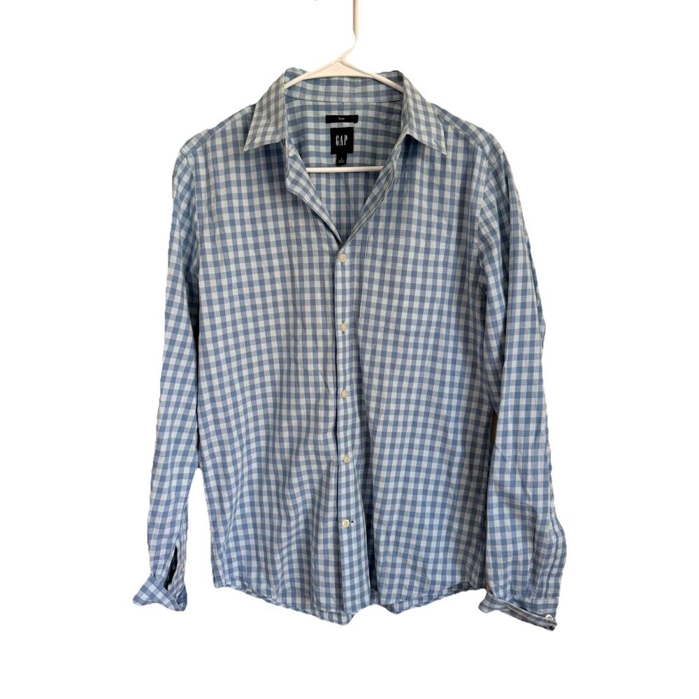 Gap Men’s Slim Fit Blue Gingham Button Down Shirt Size Small Cotton